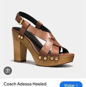 Coach Brown and Gold Heels with Chunky Block Design